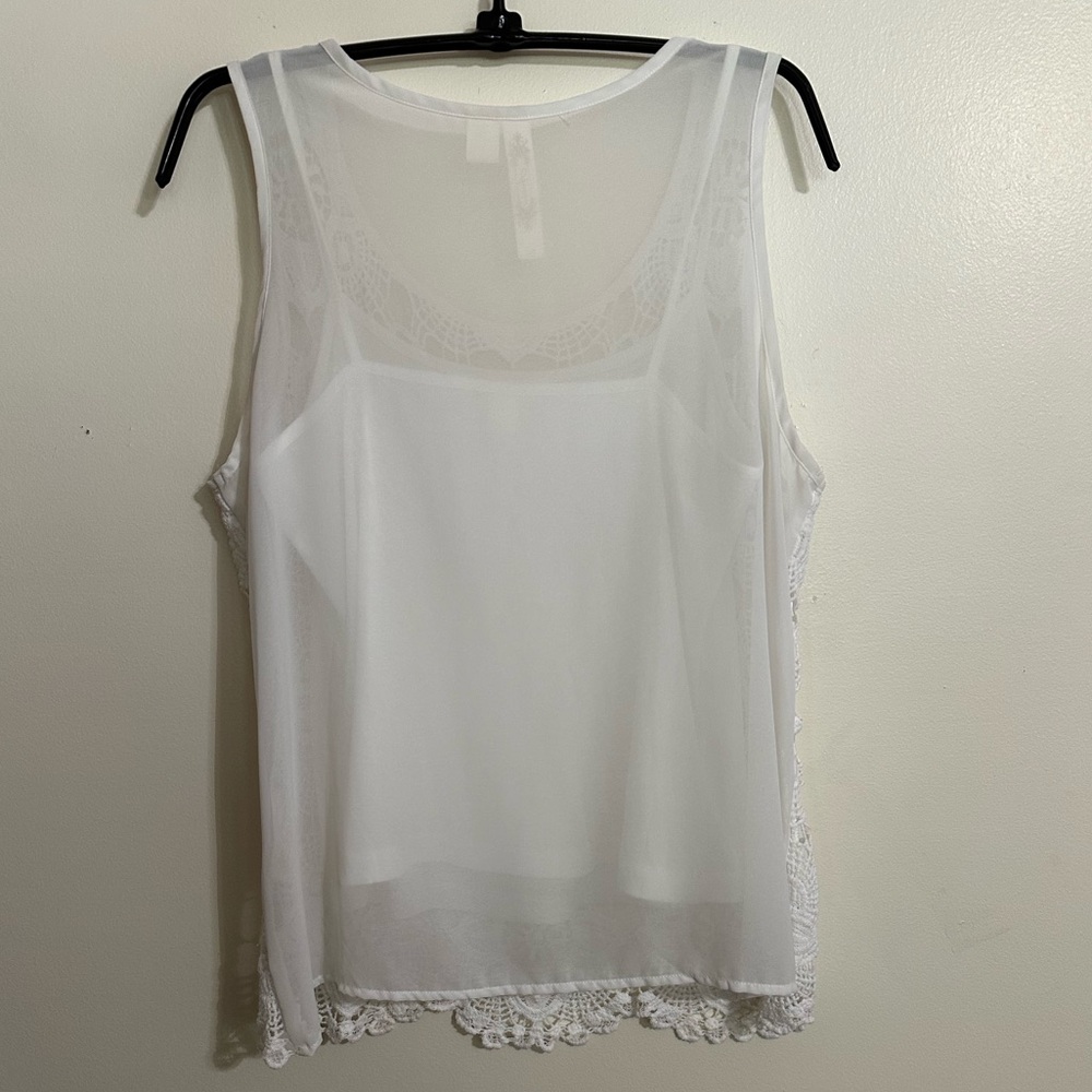 Adiva Ivory Crochet Sleeveless Top Cotton/Polyester M - Picture 2 of 7